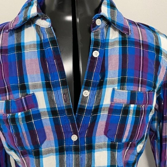 Aeropostale Cotton Checked Button Down Long Sleeve Womens Top Size M - Picture 2 of 7